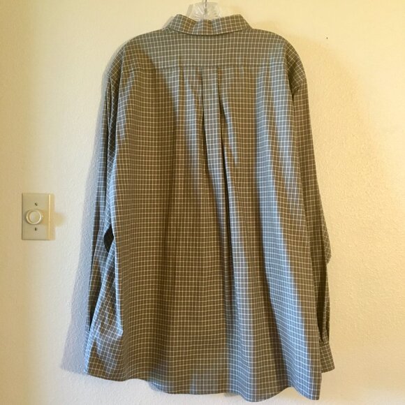 LL Bean Long Sleeve Button Down Shirt Plaid Shirt Green White Brown Size XL - Picture 6 of 6